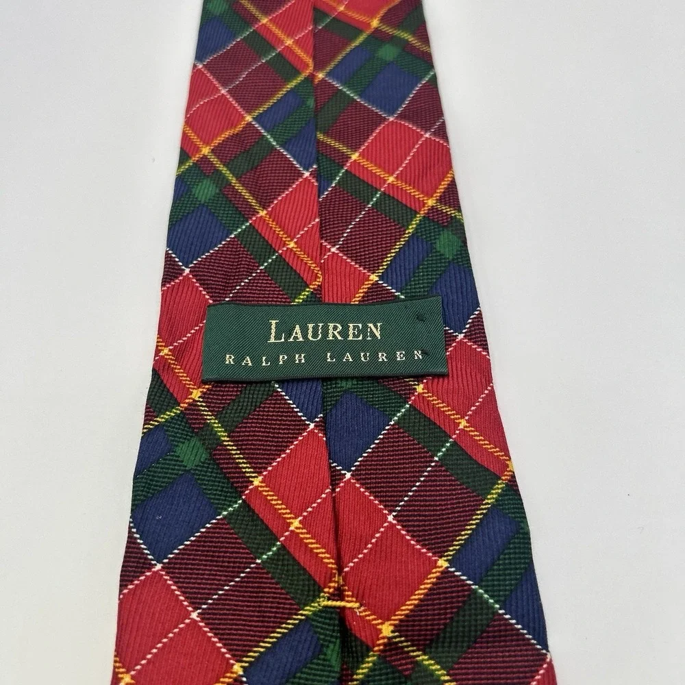 Lauren Ralph Lauren Silk Red Black Gold Plaid‎ Tie USA  3.5